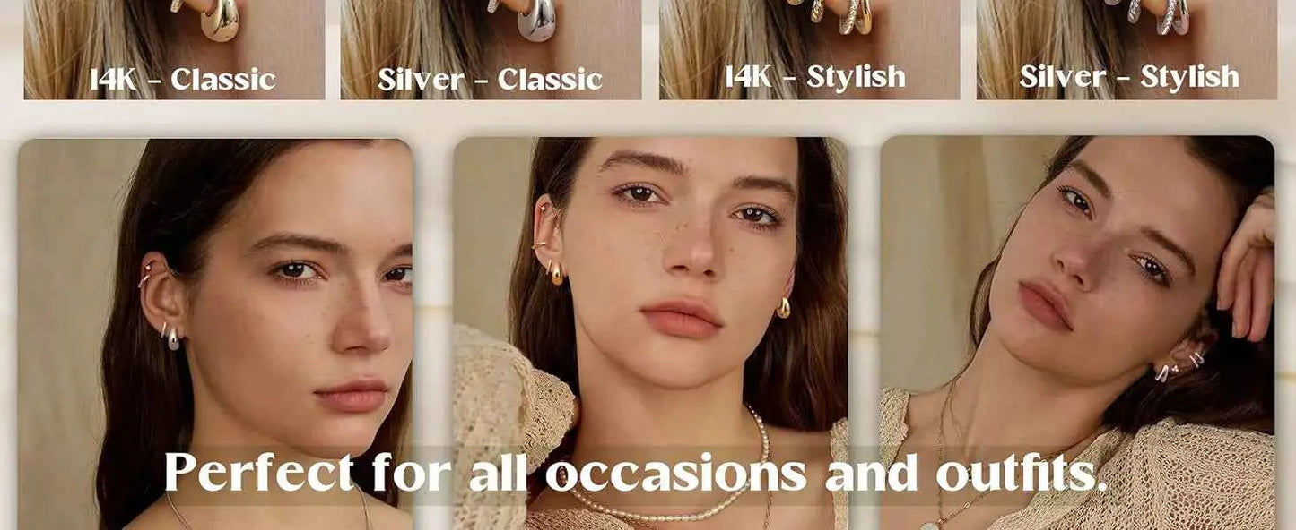 Gold Hoop Earring Set - 4 Pairs Surgical Steel Huggie Hoops