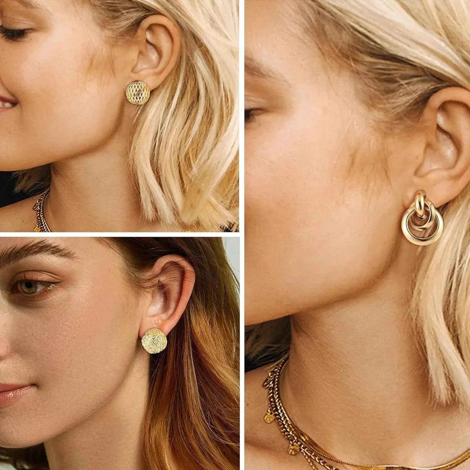 4Pairs Clip On Earrings for Women Chunky Teardrop Clip Earrings Twist Round Clip On Stud Earrings No Piercing Fake Earrings Set