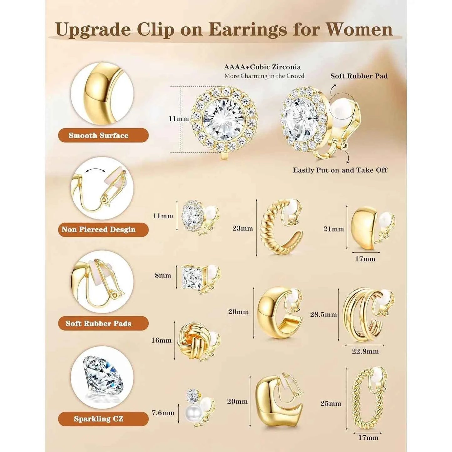 10Pairs Clip On Earrings for Women Non Pierced Ears CZ Pearl Knot Twist Chunky Hoop and Studs Earring Set Ear Clips Jewelry