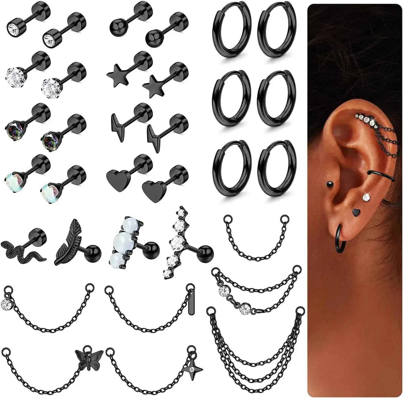 Cartilage Earring Set - 33 Piece Surgical Steel Collection