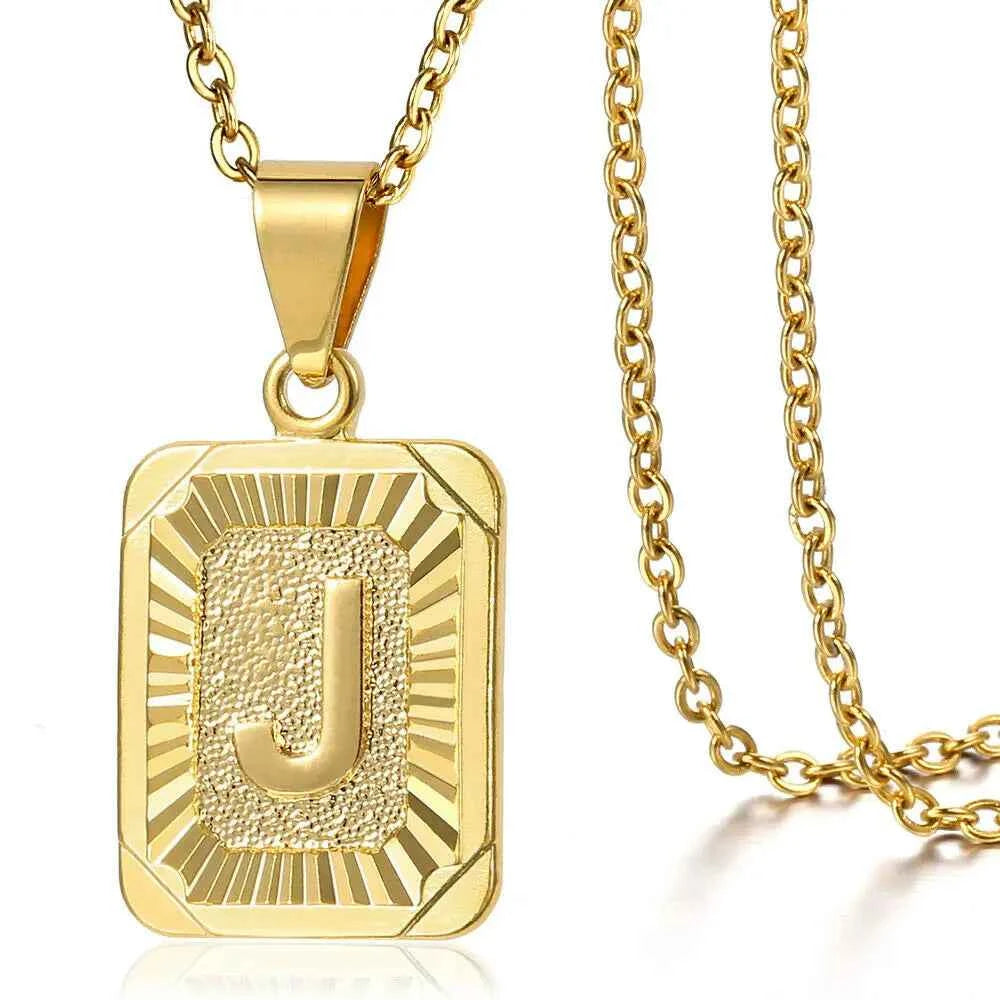 Trendy A-Z Initial Letter Pendant Necklace | Stainless Steel Gold-Color Choker for Men & Women
