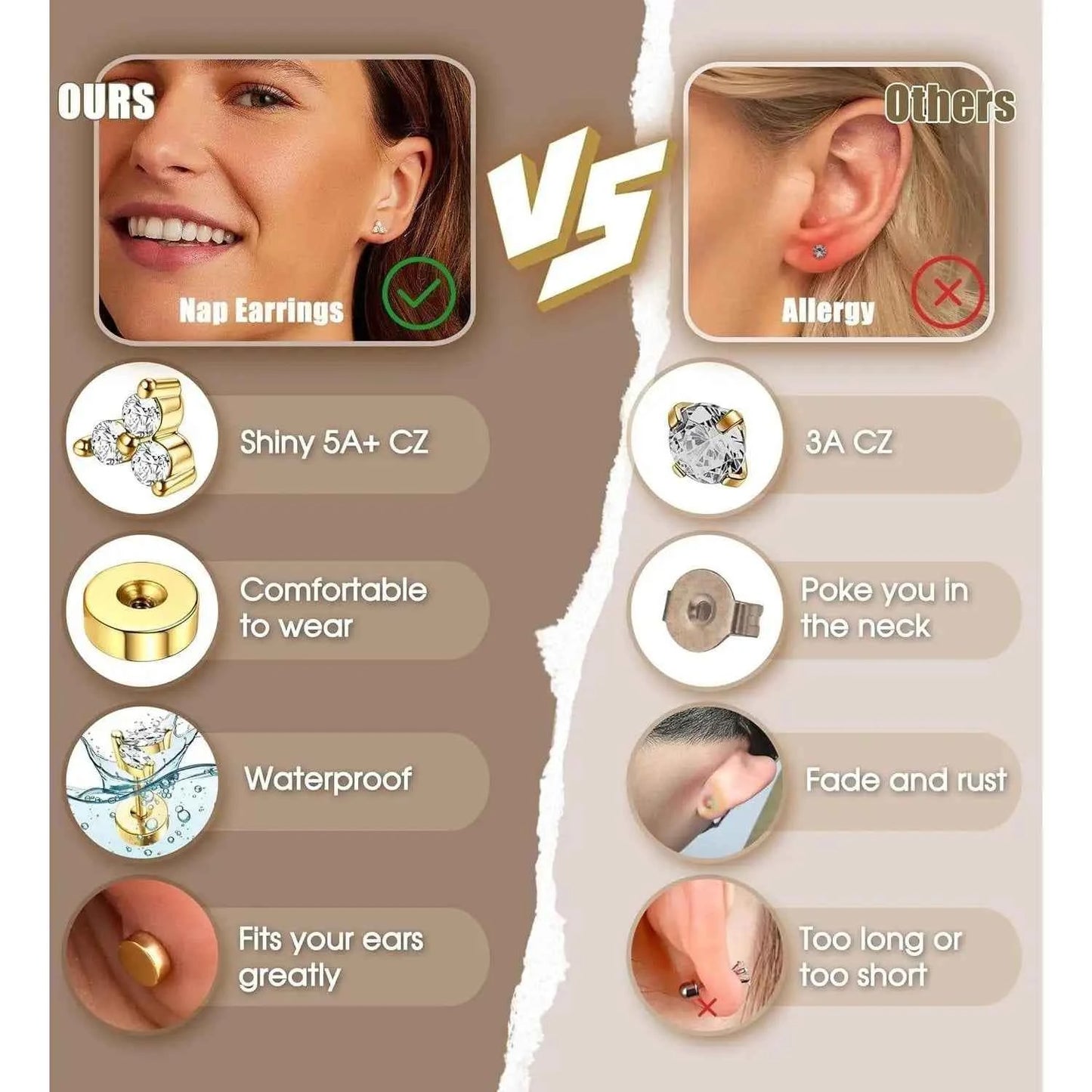 Earrings for Sensitive Ears - 25 Pcs Surgical Steel Flat Back Studs & Hoops Set