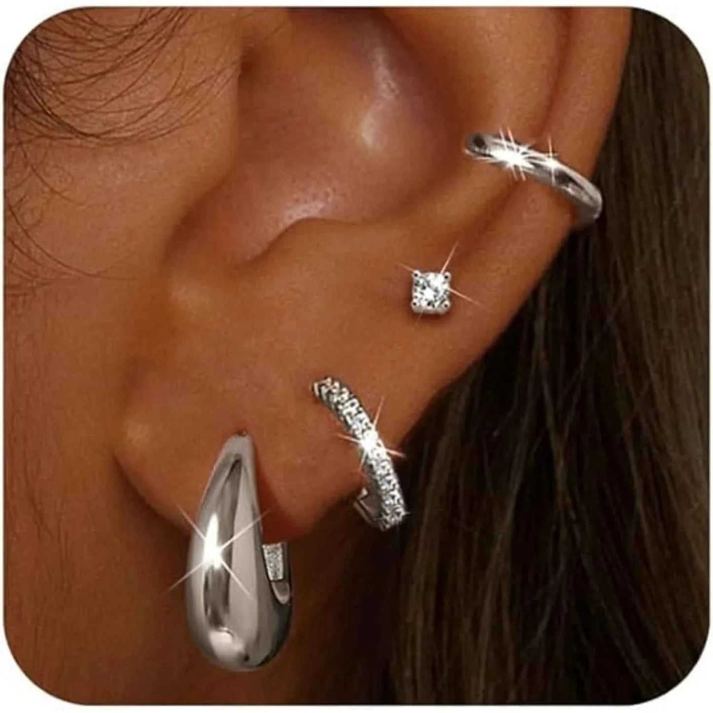 Gold Hoop Earring Set - 4 Pairs Surgical Steel Huggie Hoops
