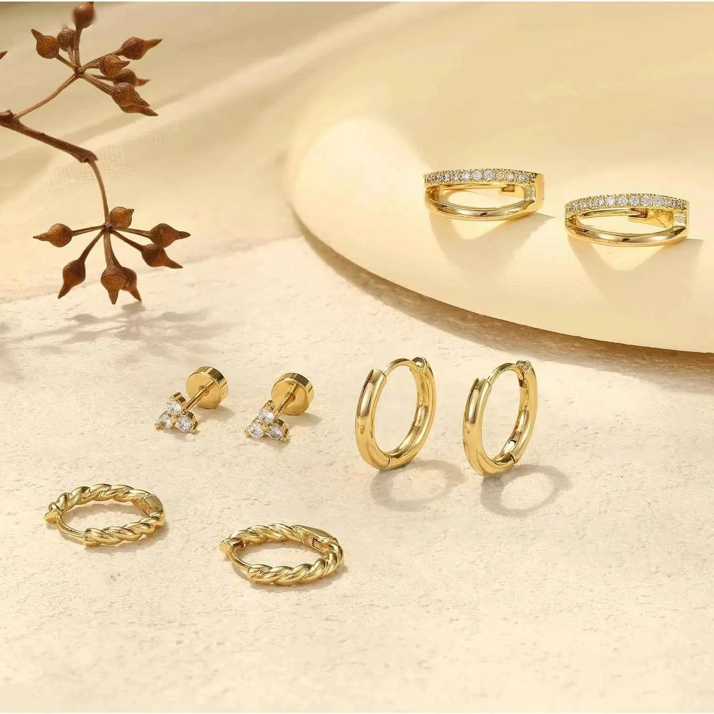 Gold Hoop Earring Set - 4 Pairs Surgical Steel Huggie Hoops