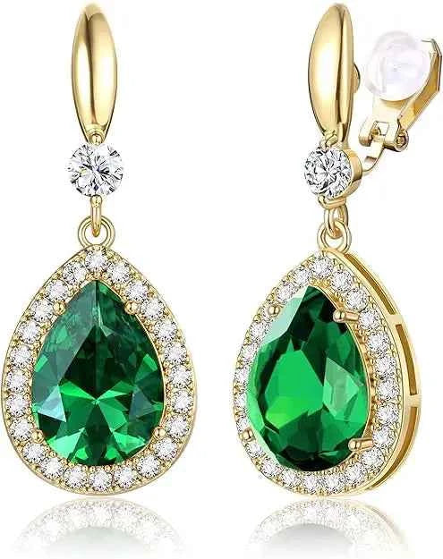 Teardrop Clip-On Earrings - 14K Gold Plated with Cubic Zirconia