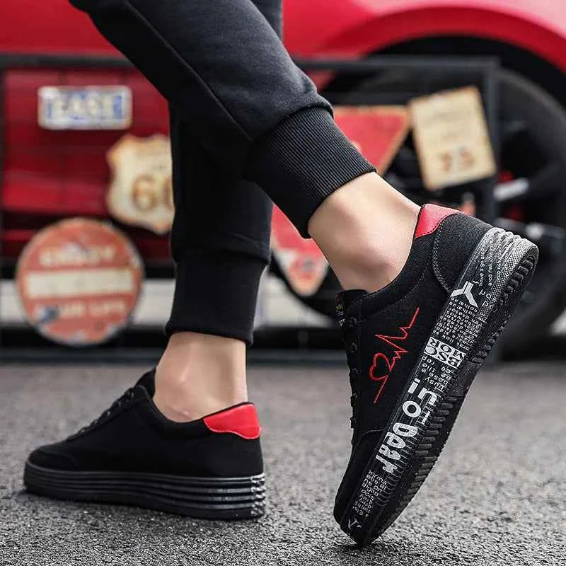 Low-Top Canvas Style Breathable Sneakers | Heartbeat Graphic Platform Shoe | Casual Unisex Skate Footwear