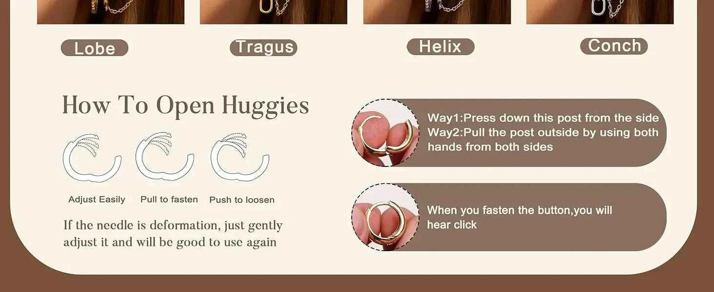 14K Gold Plated Hoop Earrings for Women Double Piercing Chain Earrings Dainty Stud Earrings Hypoallergenic Hoop Earrings Set