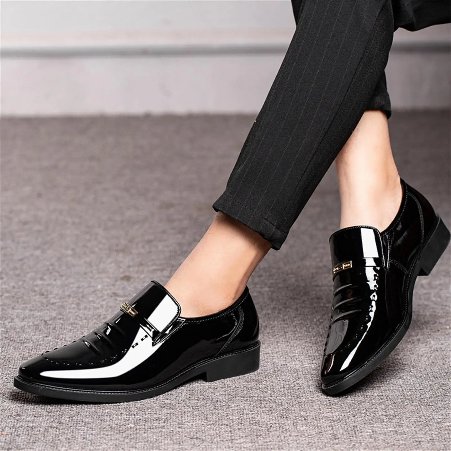 Men's Premium Slip-On Dress Loafers | High-Gloss Leather-Look Boat Shoes