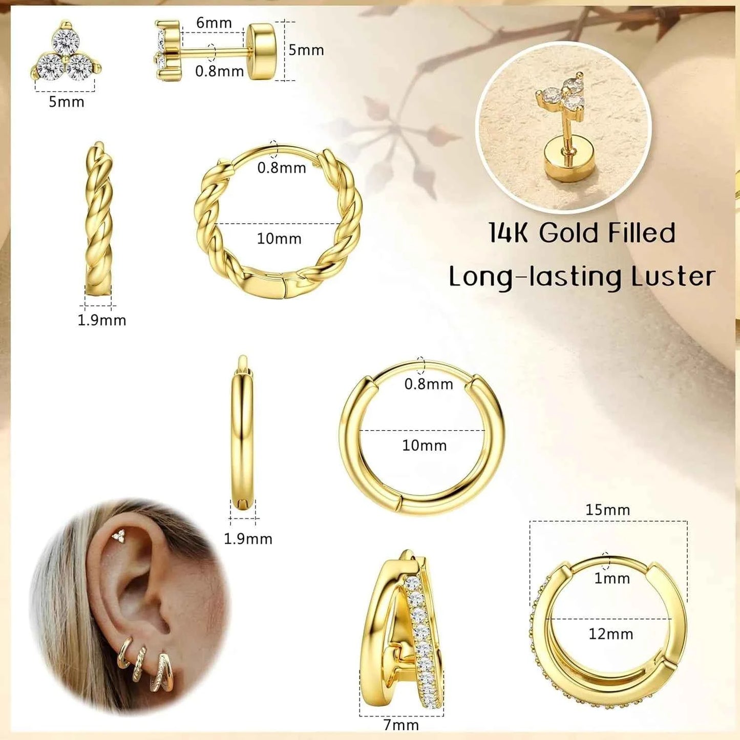 Gold Hoop Earring Set - 4 Pairs Surgical Steel Huggie Hoops