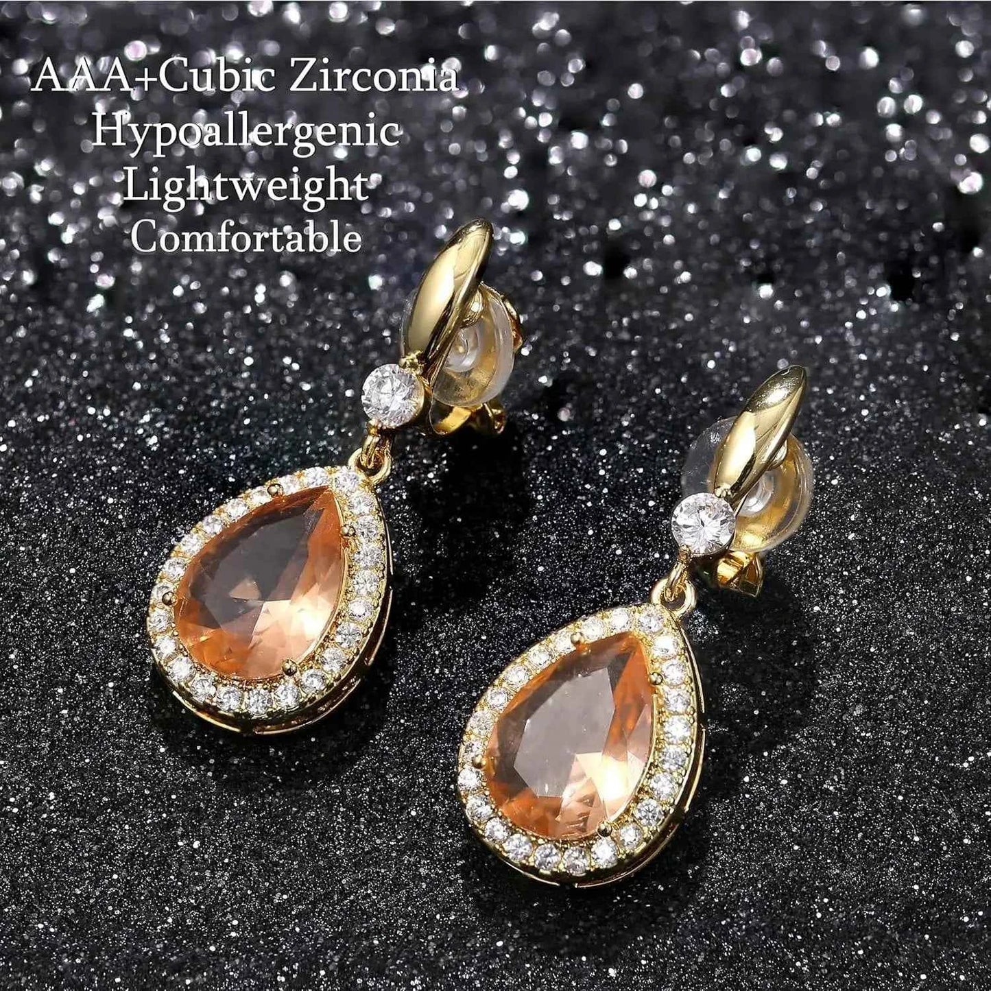 Teardrop Clip-On Earrings - 14K Gold Plated with Cubic Zirconia