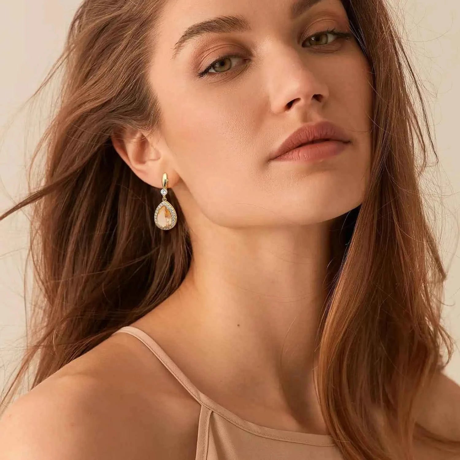 Teardrop Clip-On Earrings - 14K Gold Plated with Cubic Zirconia