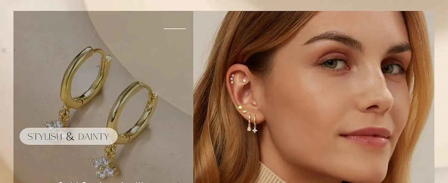 Hypoallergenic Flat Back Earrings Set for Women 14K Gold-plated Surgical Steel Stud Hoop Earrings Cartilage Piercing Jewellry