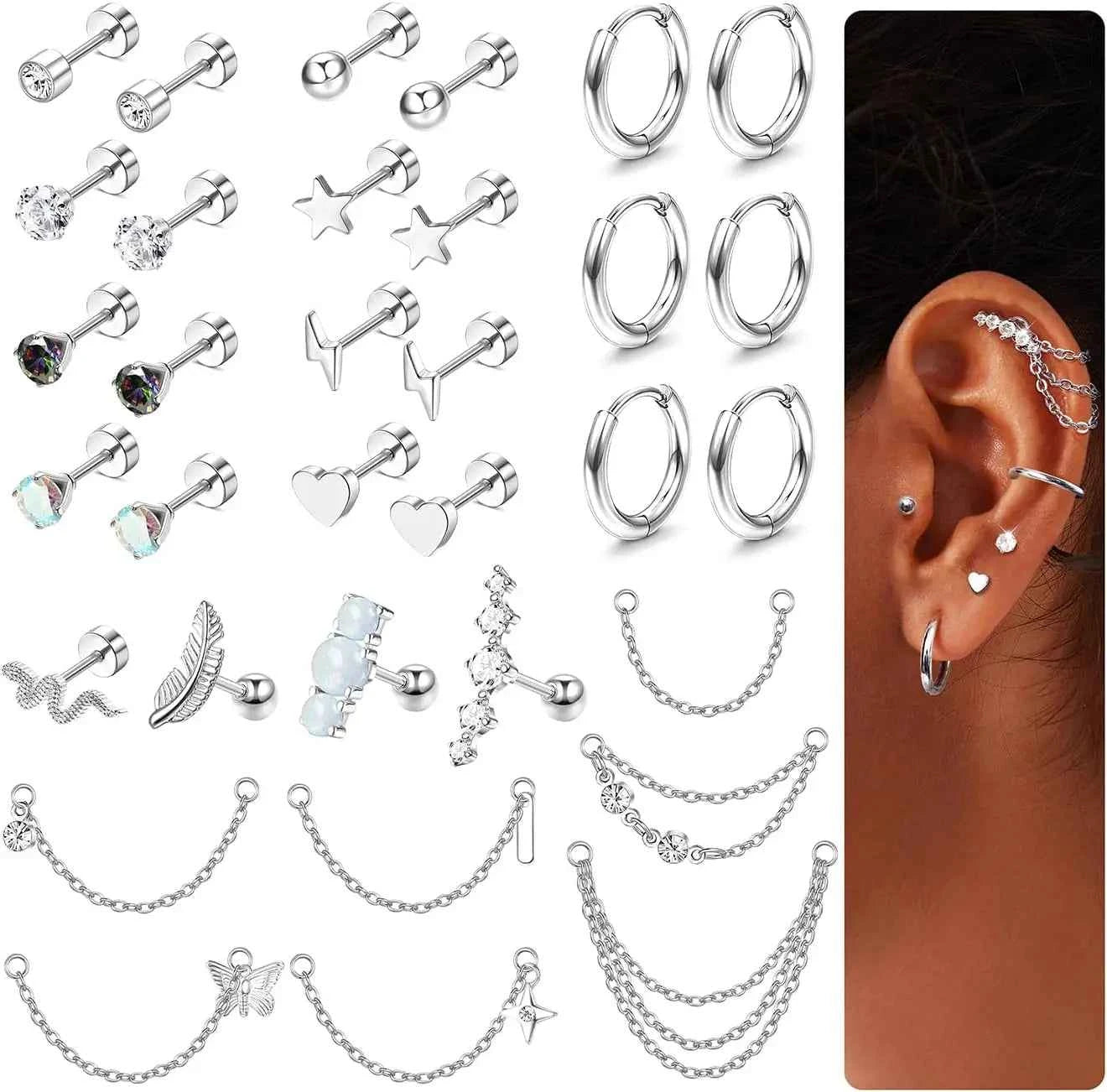 Cartilage Earring Set - 33 Piece Surgical Steel Collection