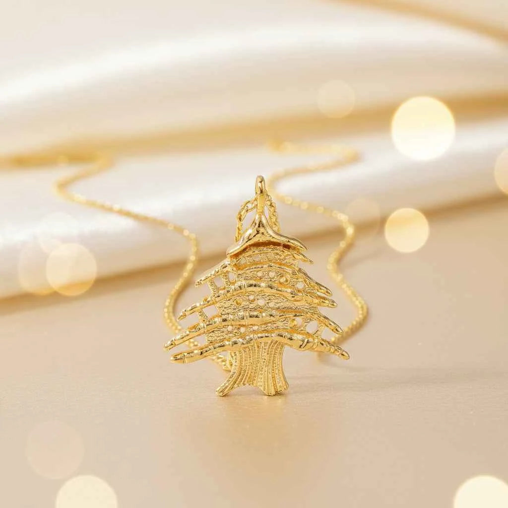 Lebanon Cedar Tree Necklace - Gold Plated Life Tree Pendant