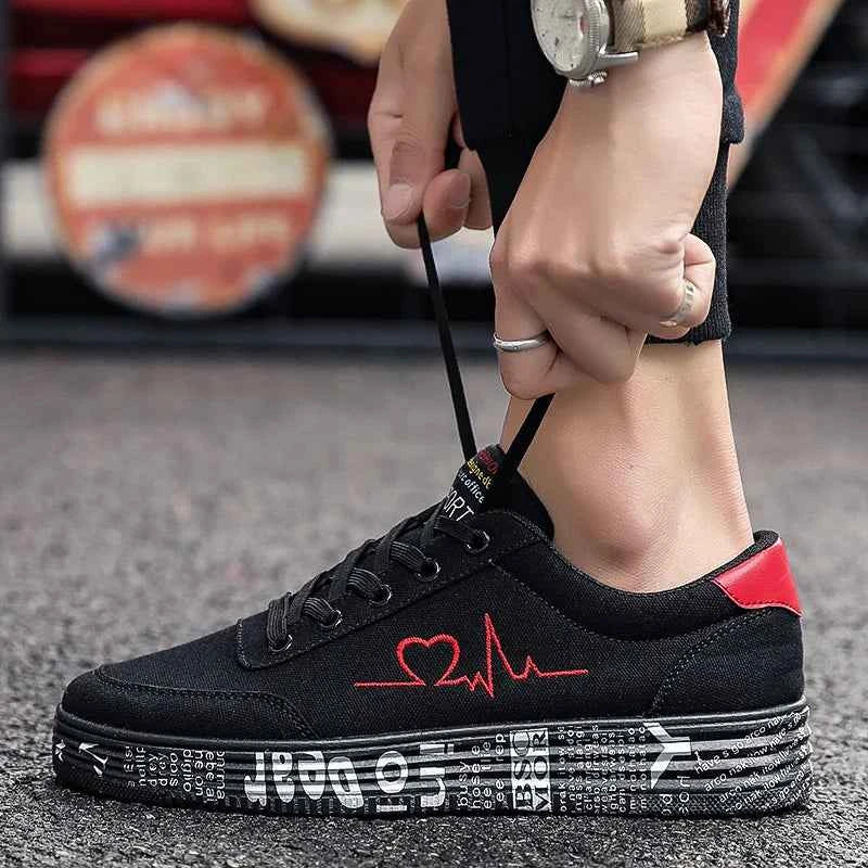 Low-Top Canvas Style Breathable Sneakers | Heartbeat Graphic Platform Shoe | Casual Unisex Skate Footwear