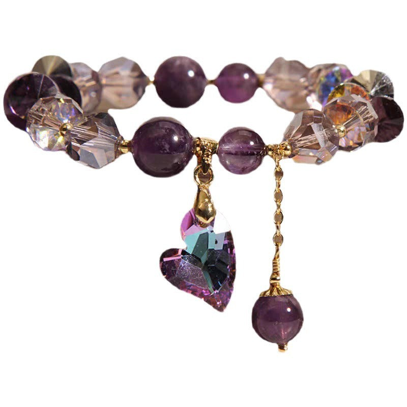 Purple Amethyst Heart Bracelet - Natural Crystal Fashion Jewelry for Women