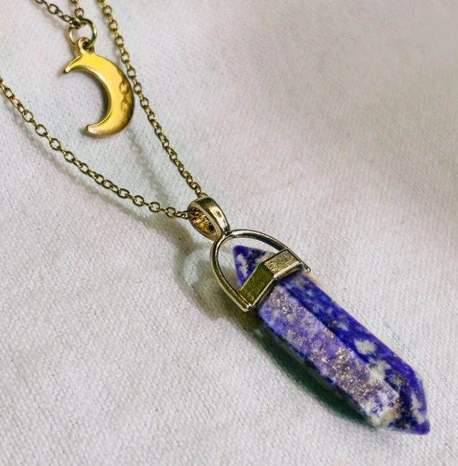 Moon Hexagonal Crystal Column Pendant Necklace - Geometric Statement Jewelry for Women