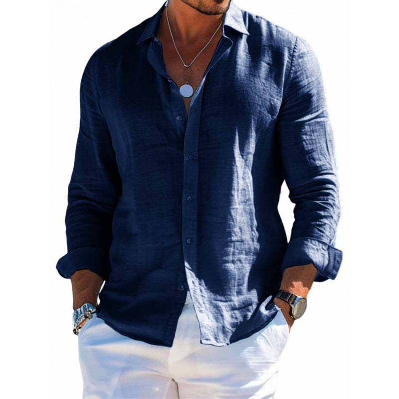Men's Long Sleeve Casual Shirt - Loose Fit Lapel Button-Up Plus Size Blouse