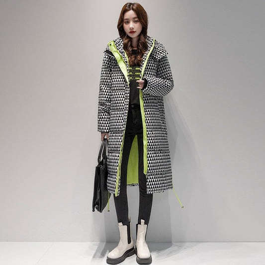 Women's Plaid Houndstooth Coat - Down Cotton-Padded Winter Jacket