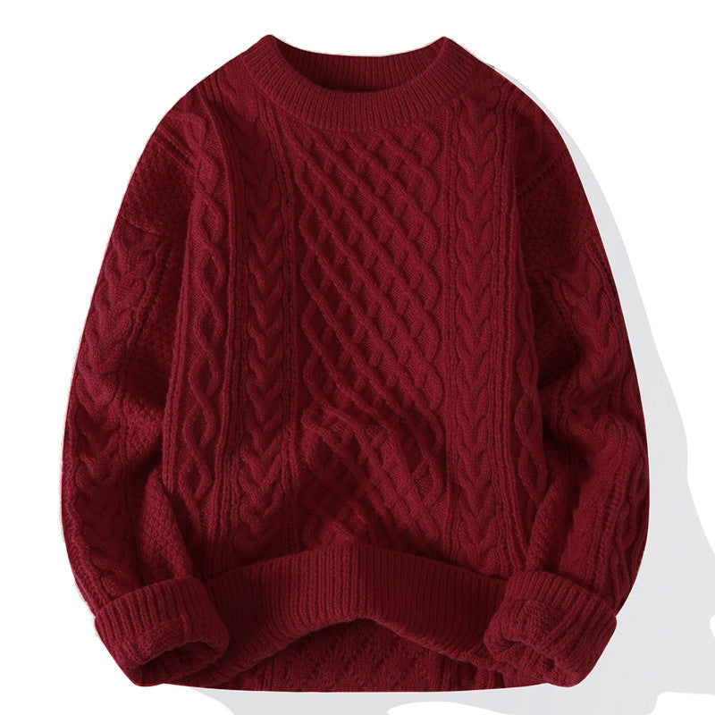 Men's Twist Knit Sweater - Casual Round Neck Pullover for Autumn & Winter