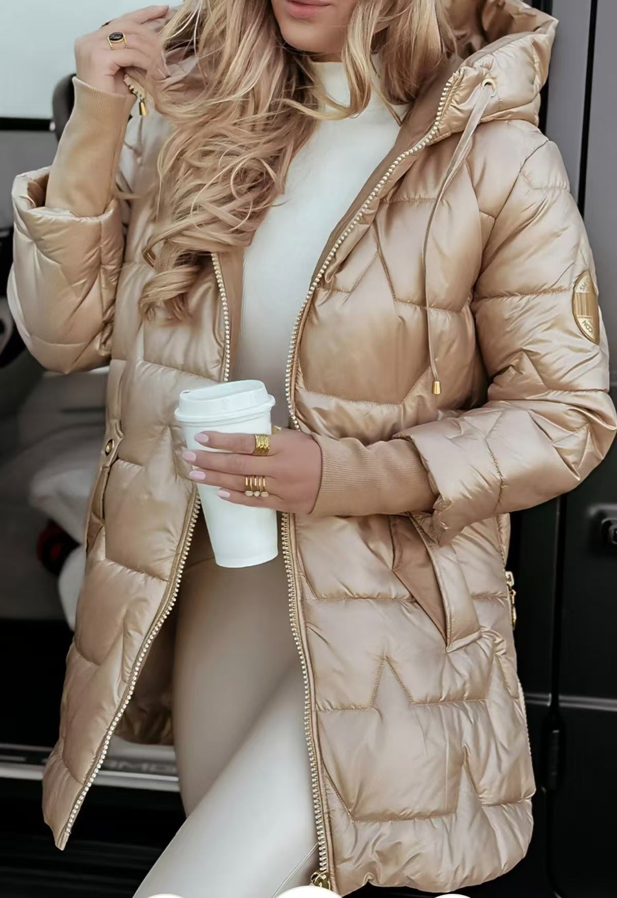 Women's Elegant Hooded Down Jacket - Lightweight Puffer Cardigan Coat for Winter