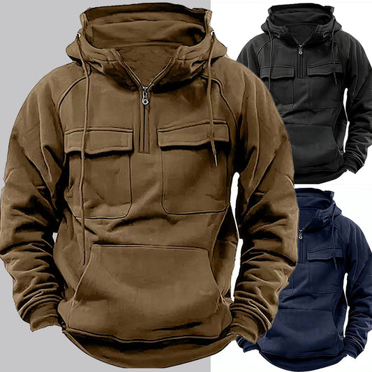 Men's Zip-Up Hoodie - Drawstring Pocket Sweatshirt for Casual Sports