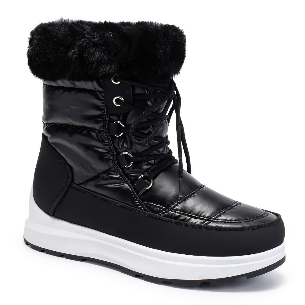 Women's Fur Collar Snow Boots - High-Top Lace-Up Waterproof Winter Boots