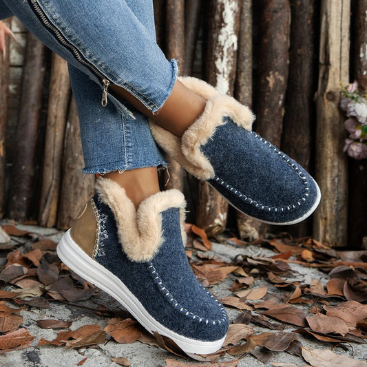 Women's Fleece-Lined Ankle Boots - Warm Plush Winter Flat Cotton Boots
