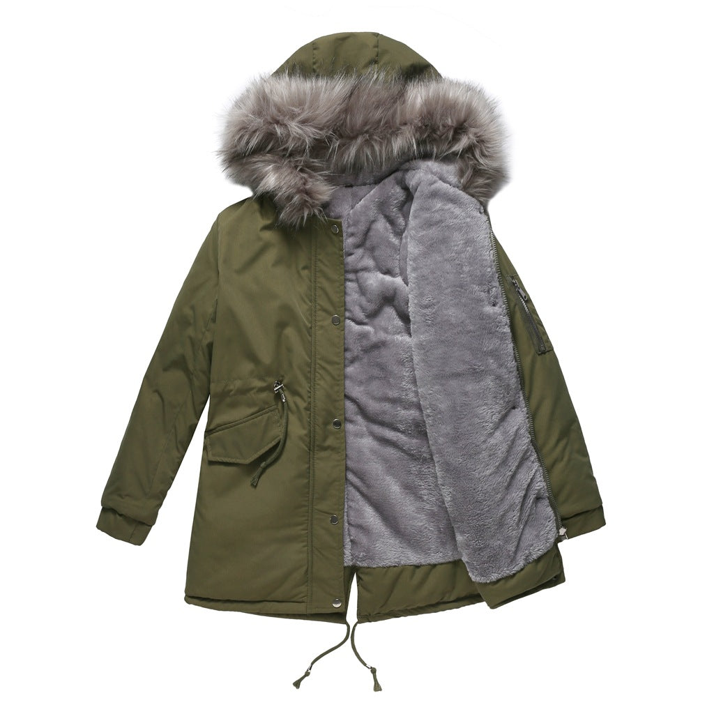 Women's Mid-Length Hooded Parka - Thickened Cotton-Padded Winter Coat