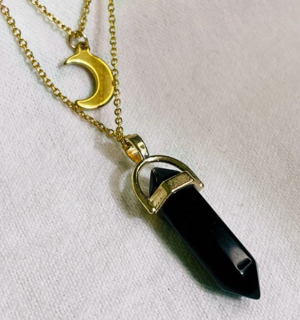 Moon Hexagonal Crystal Column Pendant Necklace - Geometric Statement Jewelry for Women