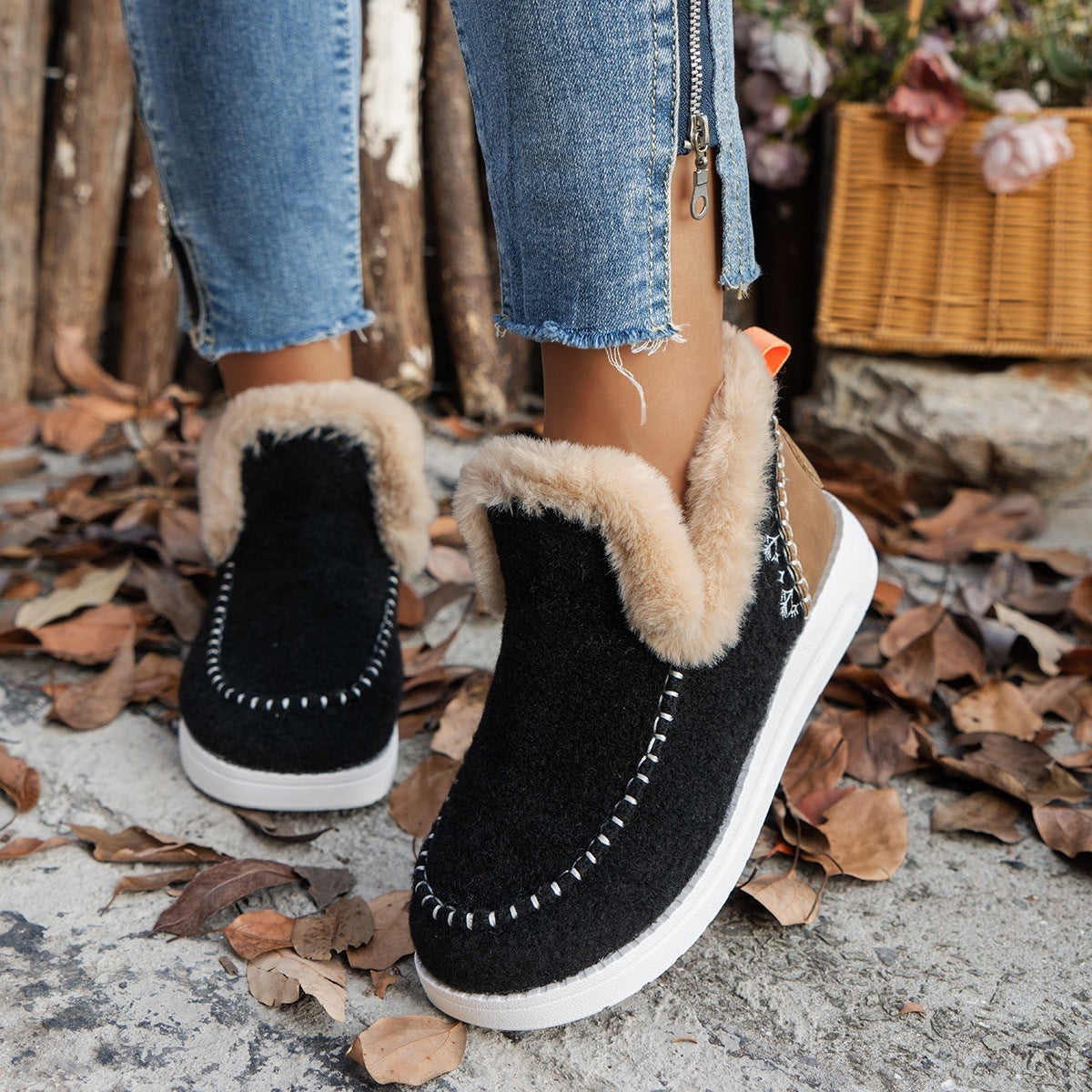 Women's Fleece-Lined Ankle Boots - Warm Plush Winter Flat Cotton Boots