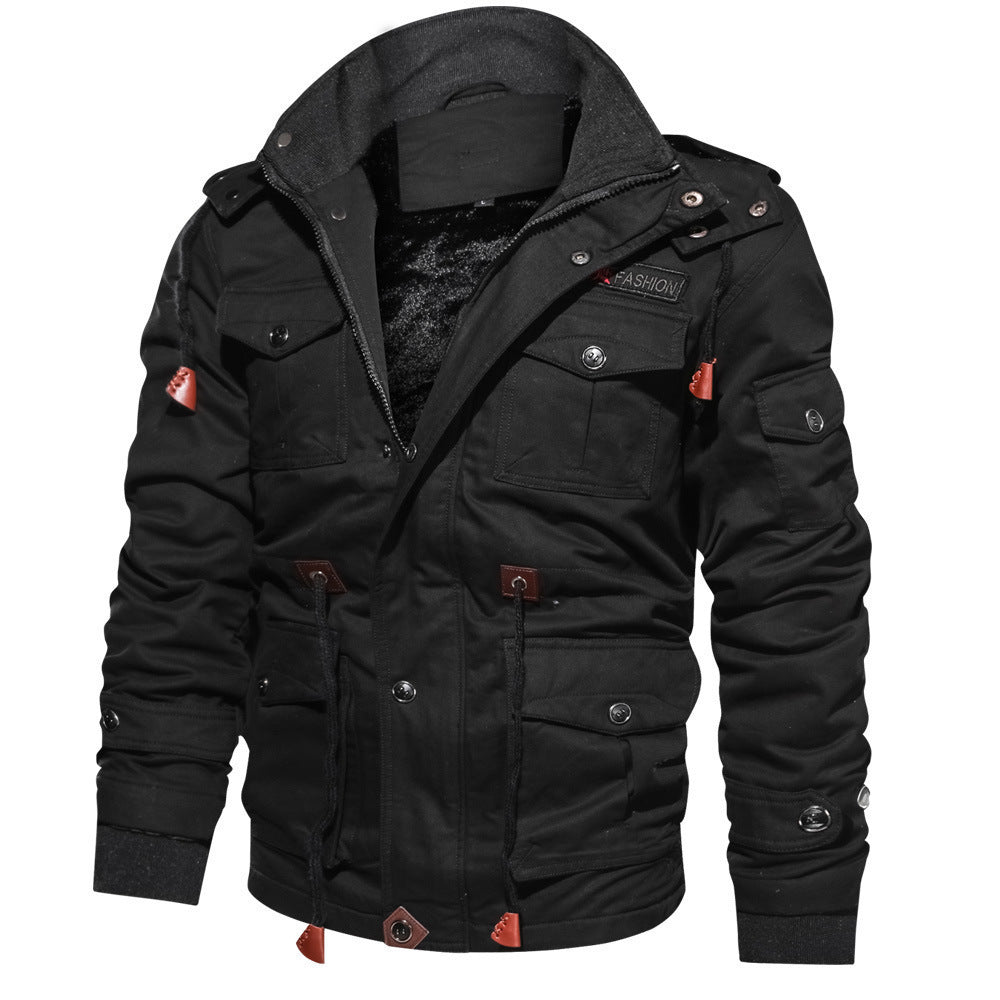 Men's Cargo Winter Jacket - Detachable Hood Multi-Pocket Zip-Up Coat
