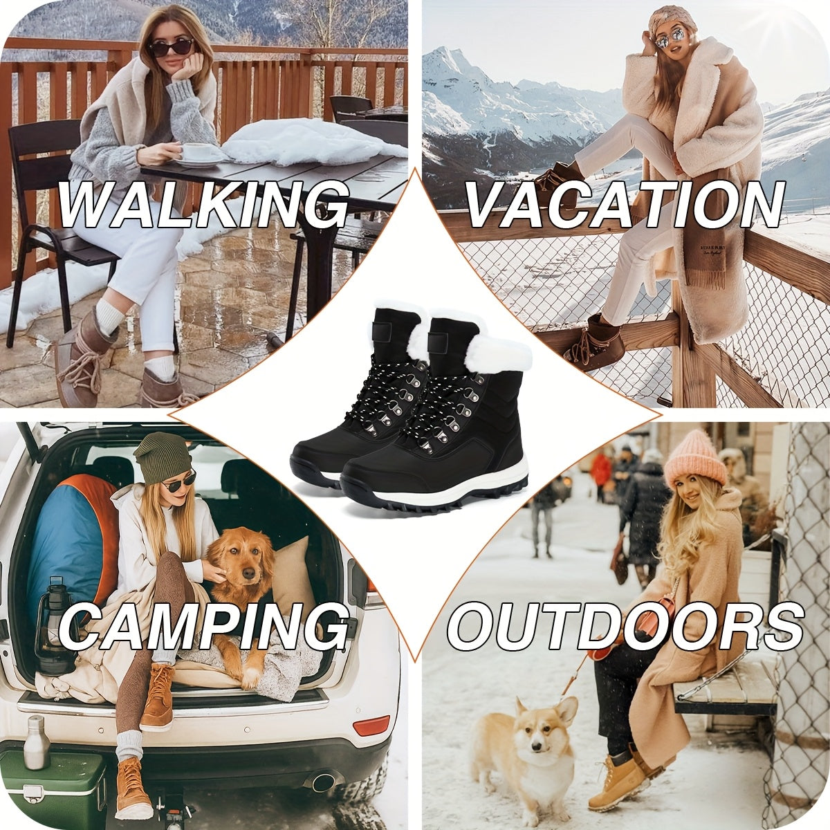 Women's Mid-Calf Snow Boots - Faux Fur Lined Winter Boots