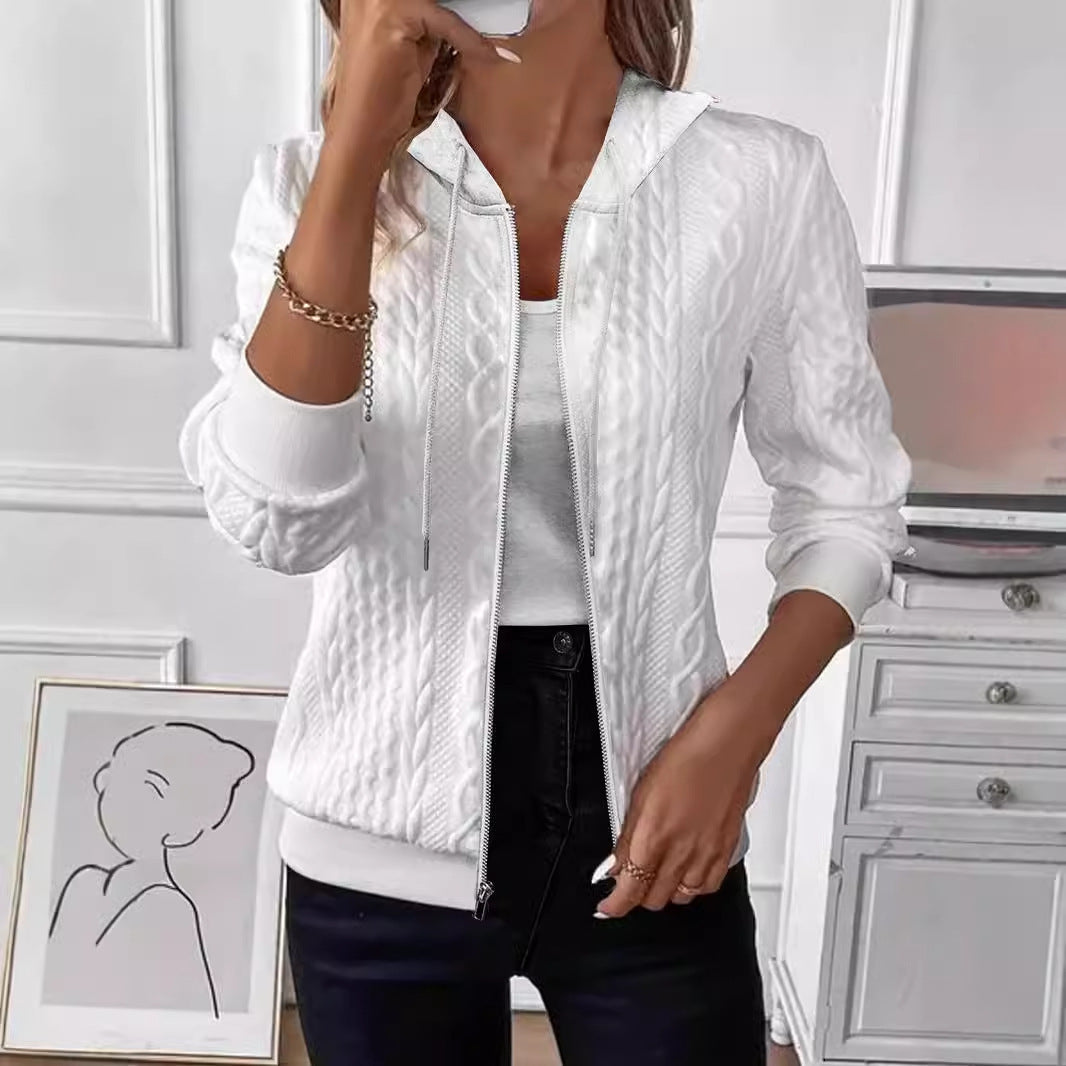 Women's Knitted Zipper Hoodie Coat - Long Sleeve Slim Fit Cardigan