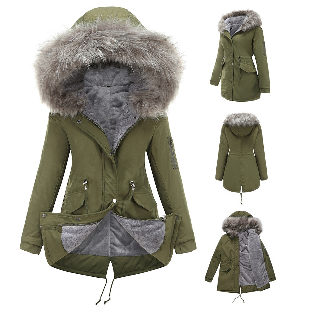 Women's Mid-Length Hooded Parka - Thickened Cotton-Padded Winter Coat