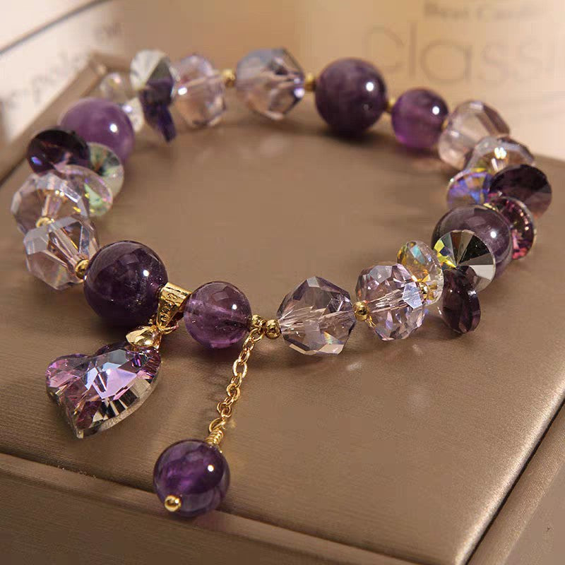 Purple Amethyst Heart Bracelet - Natural Crystal Fashion Jewelry for Women