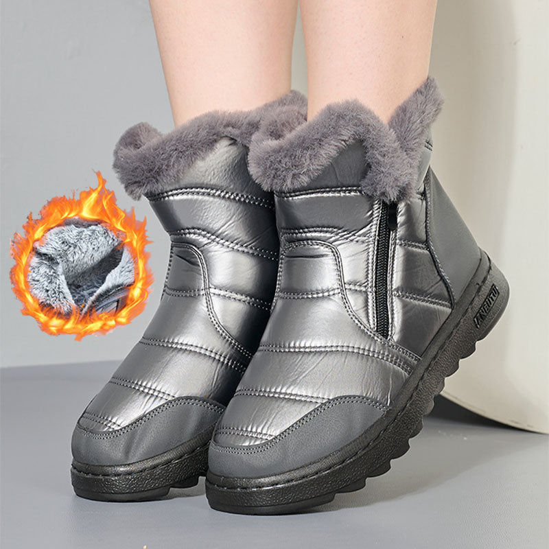 Women's Platform Snow Boots - High-Top Fleece-Lined Waterproof Walking Boots