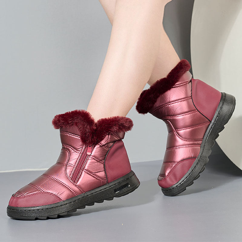 Women's Platform Snow Boots - High-Top Fleece-Lined Waterproof Walking Boots