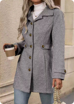 Women's Elegant Woolen Coat - Single-Breasted Mid-Length Lapel Jacket