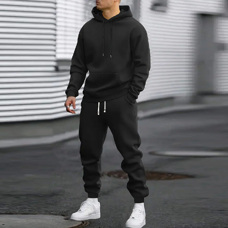 Men's 2-Piece Sports Suit - Solid Color Hoodie & Pants Tracksuit Set