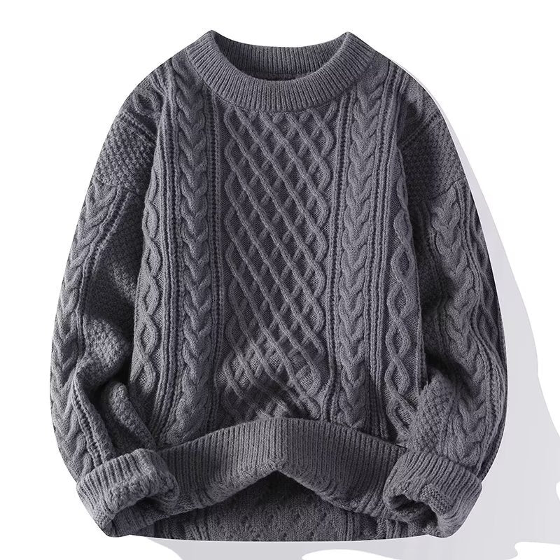 Men's Twist Knit Sweater - Casual Round Neck Pullover for Autumn & Winter