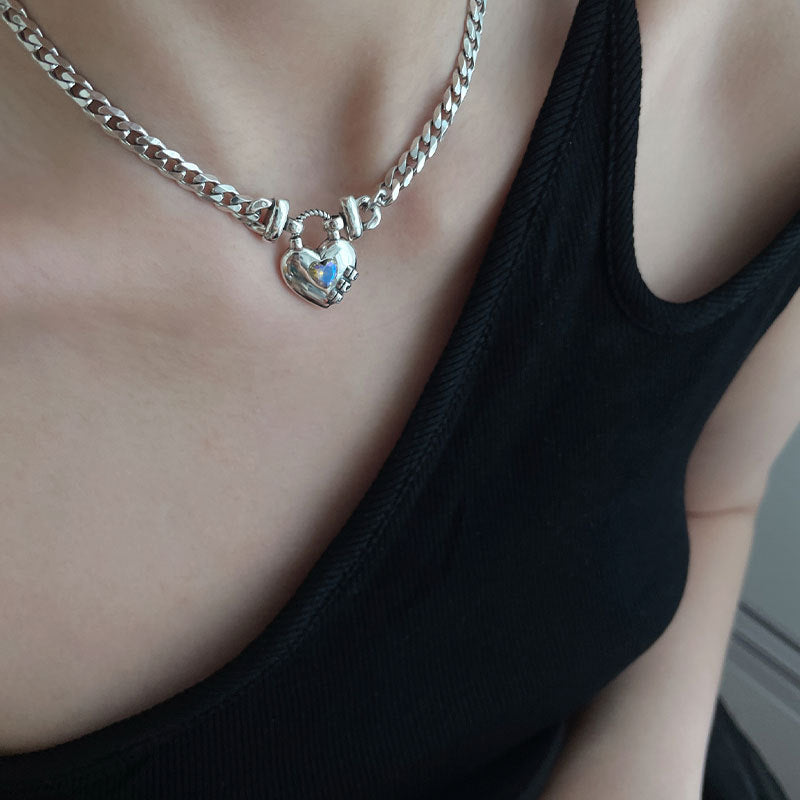 Women's Heart Geometric Sweater Necklace – Thai Silver Water Wave Chain