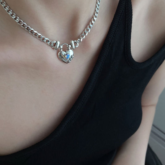 Women's Heart Geometric Sweater Necklace – Thai Silver Water Wave Chain