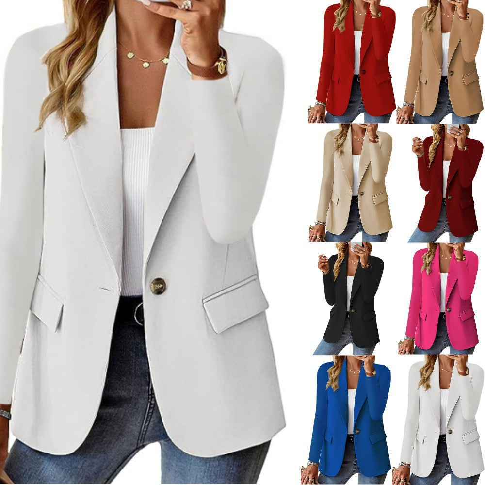 Women's Lapel Button Jacket - Fashion Casual Suit Blazer with Pockets