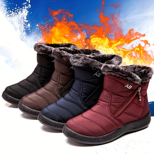 Women's Warm Ski Boots - Side-Zip Mid-Calf Winter Boots with Fleece Lining