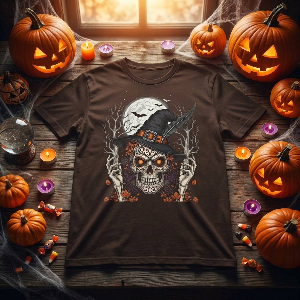 Skull Witch Halloween T-Shirt | Spooky Gothic Skull Graphic Tee for Halloween