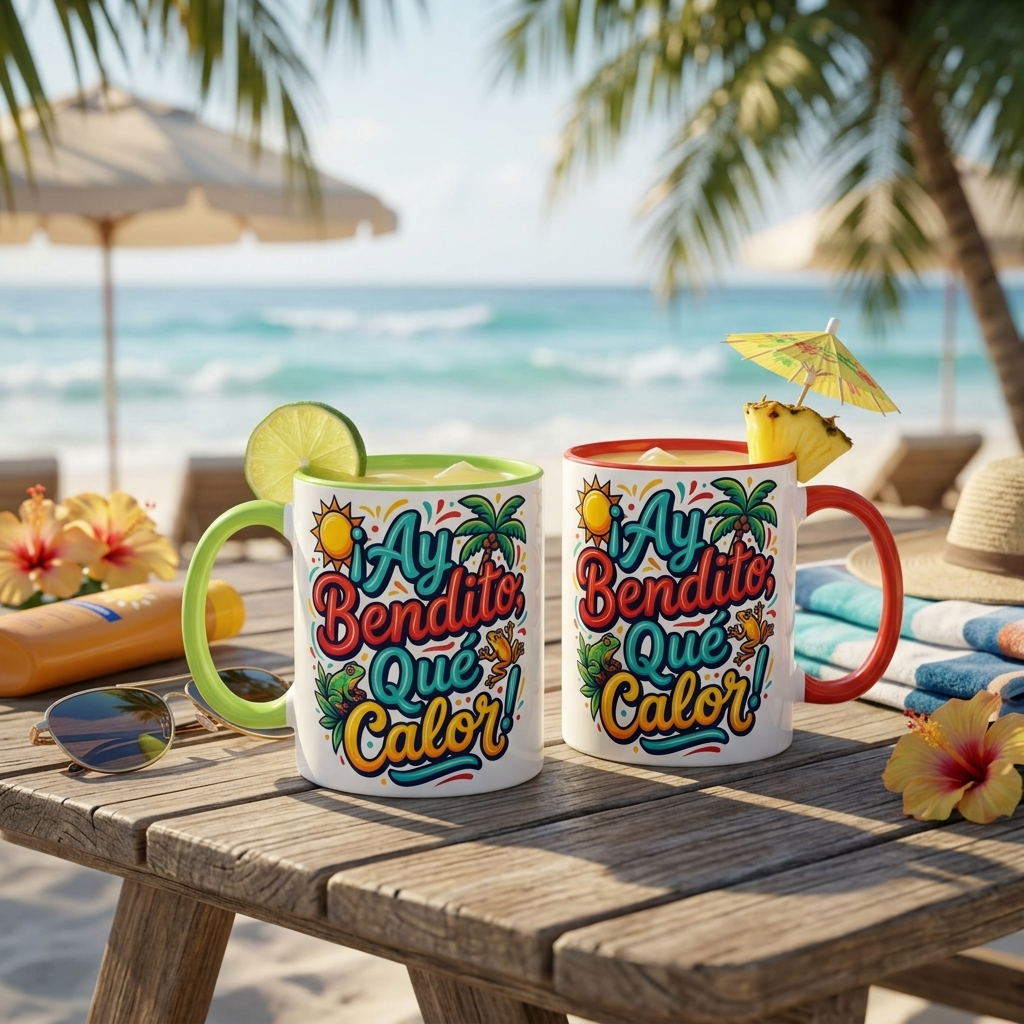 Ay Bendito Que Calor, Coffee Mug | Spanish Tropical Design, 11oz or 15oz