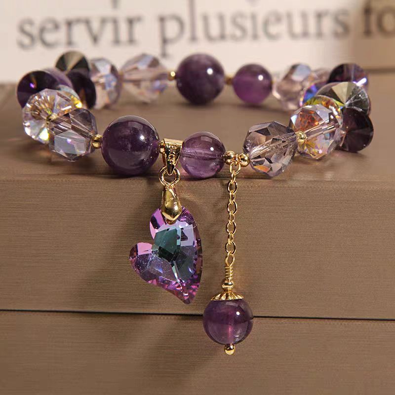 Purple Amethyst Heart Bracelet - Natural Crystal Fashion Jewelry for Women