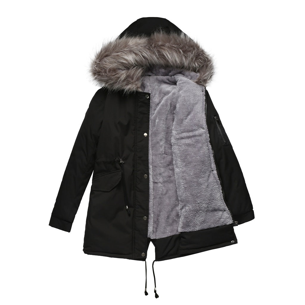 Women's Mid-Length Hooded Parka - Thickened Cotton-Padded Winter Coat