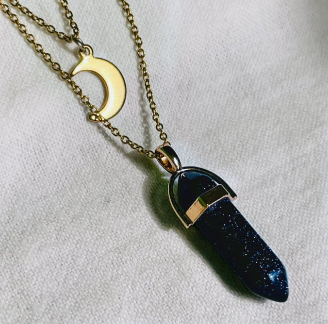 Moon Hexagonal Crystal Column Pendant Necklace - Geometric Statement Jewelry for Women